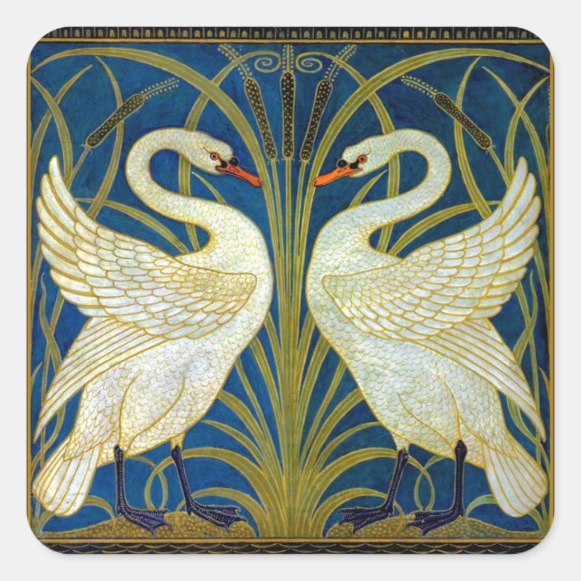 Adesivo Quadrado Art Deco Swans (Frente)