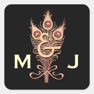 Adesivo Quadrado Art Deco Tan Peacock Feenas Monogramas Casamento