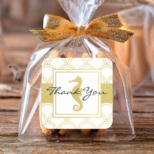 Adesivo Quadrado Art Deco Wave Dourado Glitter Seacavalo Obrigado