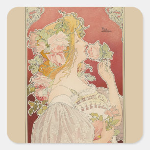 Adesivo Quadrado Art Nouveau Belle Époque Senhorita Rosas Livemont