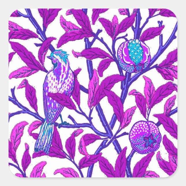 Adesivo Quadrado Art Nouveau Bird & Pomegranate, Ametist Roxo (Frente)