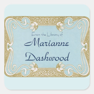 Adesivo Quadrado Art Nouveau Blue e Dourado Quadro