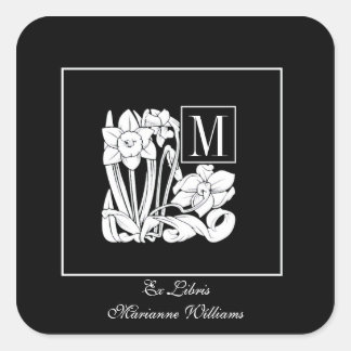 Adesivo Quadrado Art Nouveau Daffodil Monograma - Vinheta
