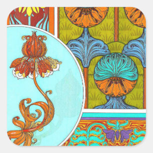 Adesivo Quadrado Art nouveau floral vintage verneuil arte têxtil