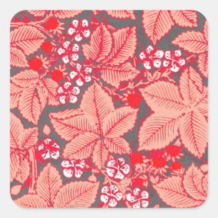 Adesivo Quadrado Art Nouveau Morangos e Folhas, Coral Laranja