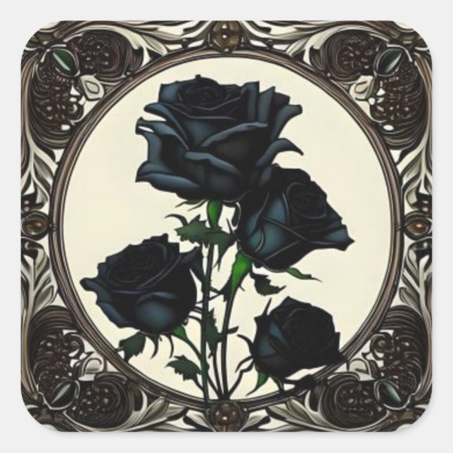 Adesivo Quadrado Art Nouveau Rosa preto nº 1 (Frente)