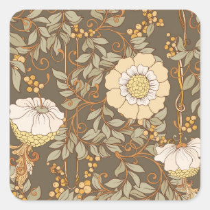 Adesivo Quadrado Art Nouveau: Vintage Floral Decorativa.