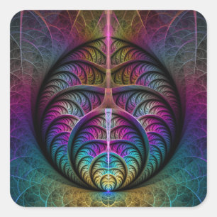 Adesivo Quadrado Arte abstrata fractal colorida alucinante