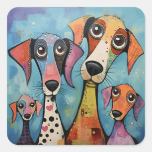 Adesivo Quadrado Arte abstrato de cachorro colorido em estilo carto