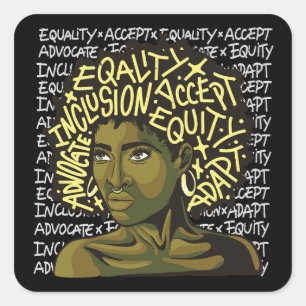 Adesivo Quadrado Arte Afro Poderosa sobre Equidade e Inclusão