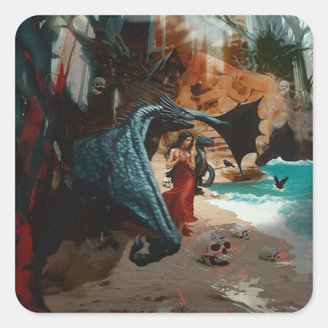 Adesivo Quadrado Arte AI Escura Oculta Escura Oculta abstrato Drago (Frente)