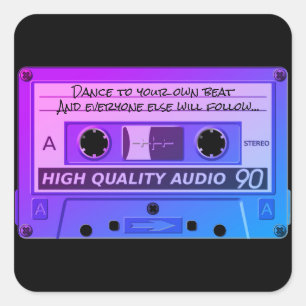 Adesivo Quadrado Arte azul da cassete de banda magnética legal