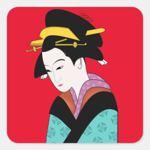 Adesivo Quadrado Arte bonitinha japonesa Geisha kimono
