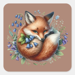 Adesivo Quadrado Arte Botânica da Raposa Floral Floresta