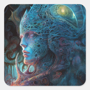 Adesivo Quadrado Arte Científica Surreal do Homem de alienígena