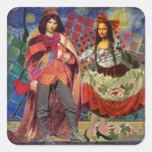 Adesivo Quadrado Arte Colorida Divertida e Romântica da Mona Lisa
