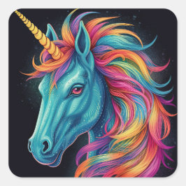 Adesivo Quadrado Arte Colorida Rainbow Unicorn Fantasy