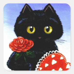 Adesivo Quadrado Arte Creationarts do gato preto do dia dos