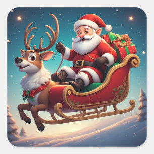 Adesivo Quadrado Arte da Carruagem de Natal do Papai Noel e das Ren