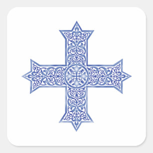 Adesivo Quadrado Arte da Cruz Copta Azul Lapis Premium