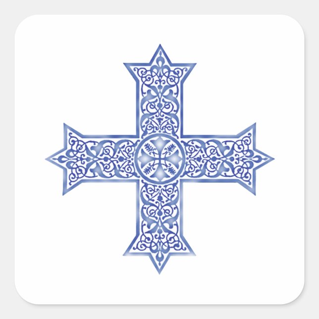 Adesivo Quadrado Arte da Cruz Copta Azul Lapis Premium (Frente)