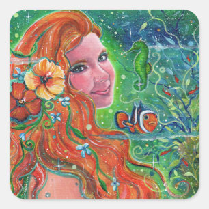 Adesivo Quadrado Arte da donzela-do-mar Maev por Renee Lavoie