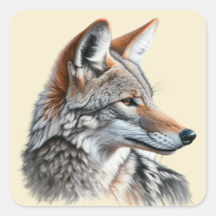 Adesivo Quadrado Arte da Natureza da Vida Selvagem de Coyote