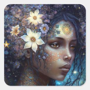 Adesivo Quadrado Arte da Rainha Fantasia, Deusa Negra Africana