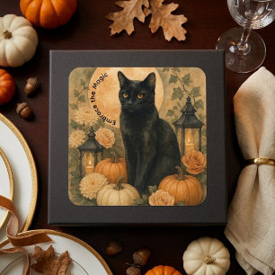 Adesivo Quadrado Arte de Abóboras de Halloween Botânico Vintage Gat
