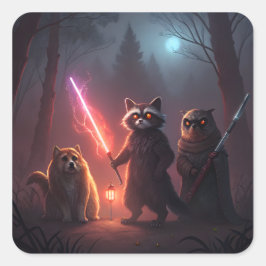 Adesivo Quadrado Arte de Animais de Batalha da Floresta Mística