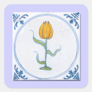 Adesivo Quadrado Arte de Azulejo de Tulipa Azul e Branco