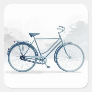 Adesivo Quadrado Arte de Bicicleta Antiga em Branco e Azul