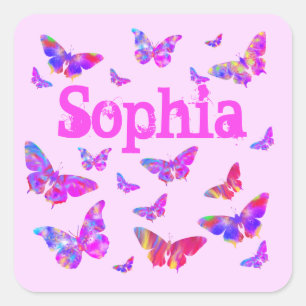 Adesivo Quadrado Arte de Borboleta Colorida Rosa Sophia Adicionar N