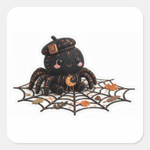 Adesivo Quadrado Arte de bordado de aranha de Halloween fofa