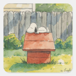 Adesivo Quadrado Arte de Cachorro Dormindo em Casa Vermelha em Aqua