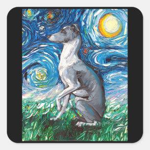 Adesivo Quadrado Arte De Cão De Batata Estrelada À Noite Italiana
