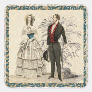 Adesivo Quadrado Arte de casamento vitoriano vintage de 1844