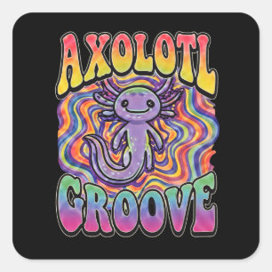 Adesivo Quadrado Arte de Chuva de Cores Retro Groovy Hippie Axolote