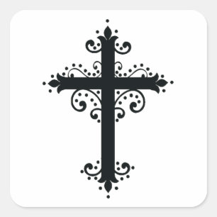 Adesivo Quadrado Arte de Cruz Talhada Ornamentada Premium