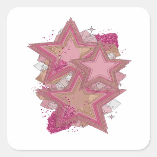 Adesivo Quadrado Arte de decalcomania Estrelas e Cristais Rosa Eleg