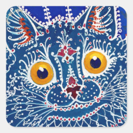 Adesivo Quadrado Arte de Gato Psicodélico Azul de Louis Wain