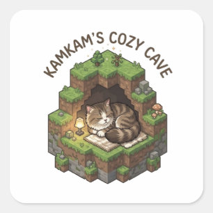 Adesivo Quadrado Arte de Gato Voxel da Caverna Aconchegante da KAMK