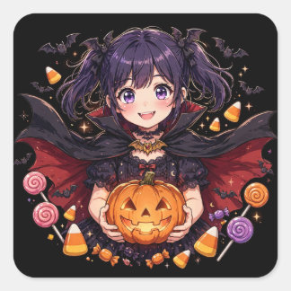 Adesivo Quadrado Arte de Halloween Gótico de Garota Vampira Anime