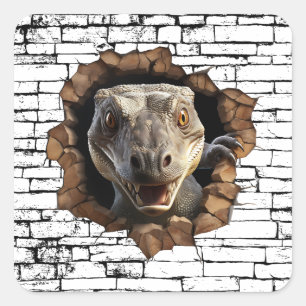 Adesivo Quadrado Arte de Iguana 3D na Parede – Safari Realista