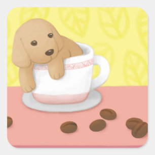 Adesivo Quadrado Arte de Ilustração de Feijões Cachorros e Cafés