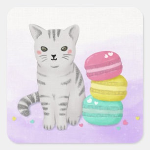 Adesivo Quadrado Arte de Ilustração de Gato e Deserto