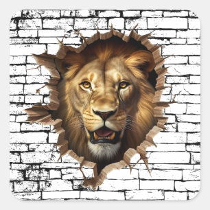 Adesivo Quadrado Arte de Leão 3D na Parede – Safari Realista