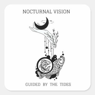 Adesivo Quadrado Arte de Linha Astrologia de Peixes Vintage