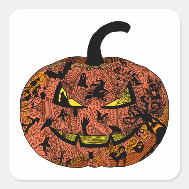 Adesivo Quadrado Arte de Linha de Abóbora (Frente)