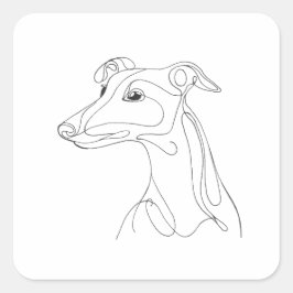 Adesivo Quadrado Arte de Linha do Galgo Desenhado à Mão - Design Mi